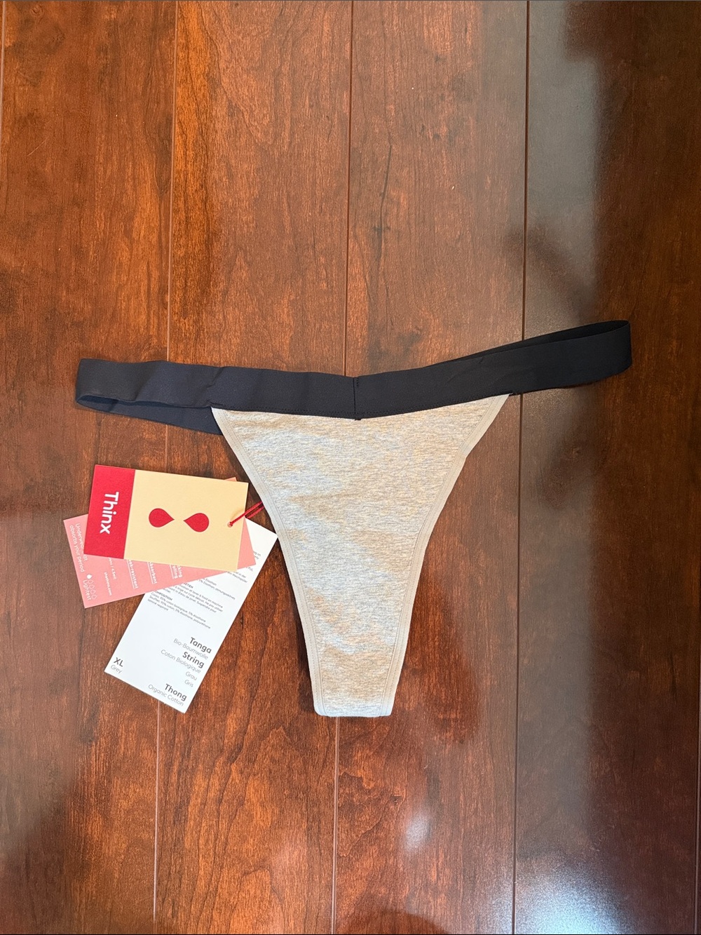 Thinx Grey Thong with Black Waistband